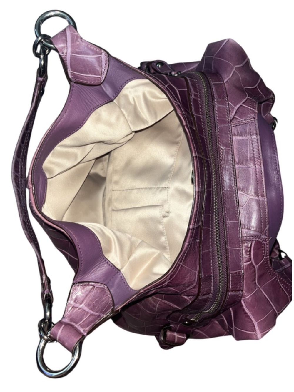 COACH Madison Maggie Exotic
Croc Embossed Leather Shoulder Bag Purple - Picture 8 of 14